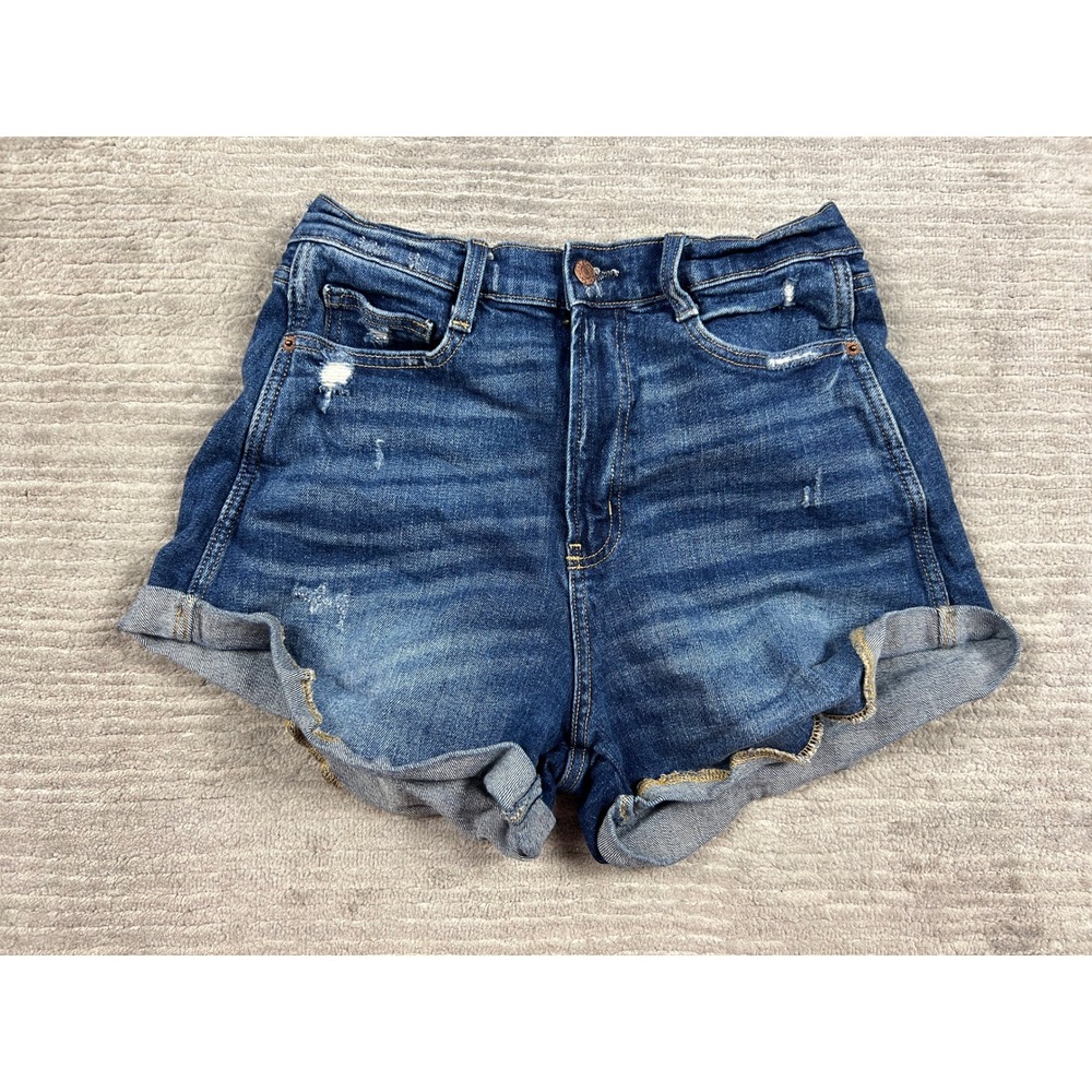 Arizona Jean Co Shorts Womens 11 Blue Hi-Rise Mom Short Distressed Dark Wash 3in